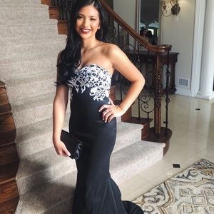Black prom dress with white details
